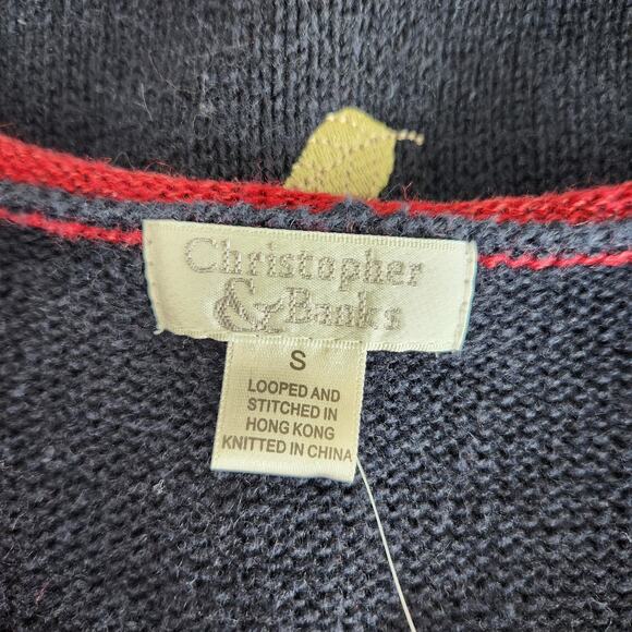 Vintage 90s Christopher & Banks Navy Blue Fall Knit Sleeveless Sweater Vest S - Picture 8 of 9